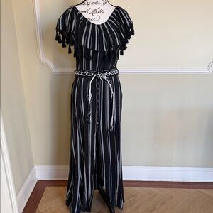 Elegant Black and White Striped Maxi Dress